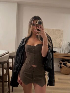 Edikted brown mini skirt and corset top